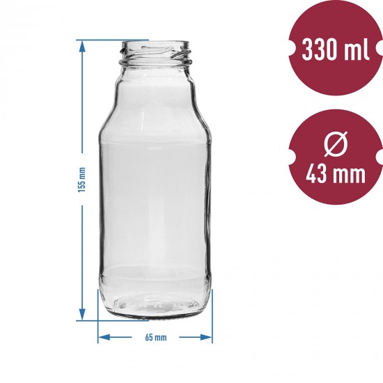 Pudele sulai (atverama/aizverama) 330 ml ar skrūvējamu vāciņu Ø 43 mm - 6 gab.