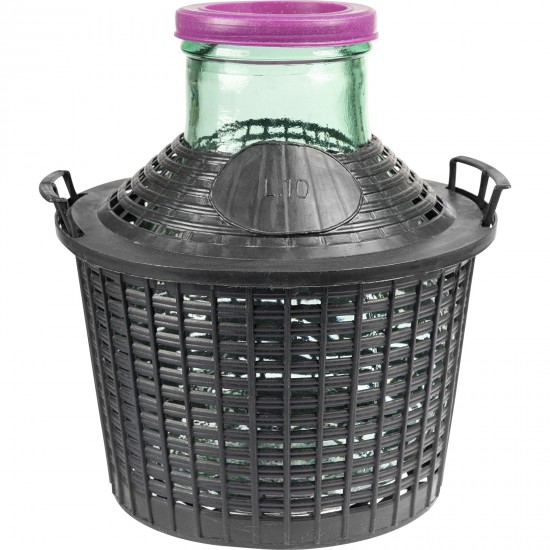 10 L demijohn with wide neck in plastic basket