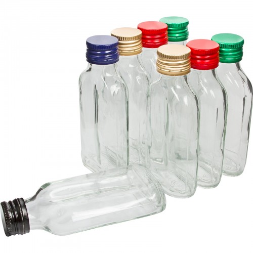 100 ml Hip flask glass bottle with screw cap , 8 pcs