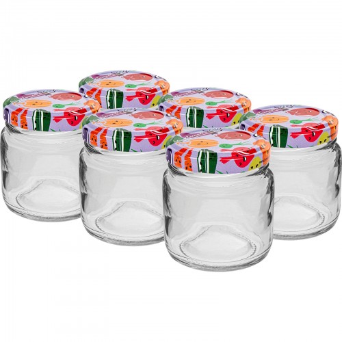 106 ml twist off glass jar with a coloured lid fi 53 - 6pcs
