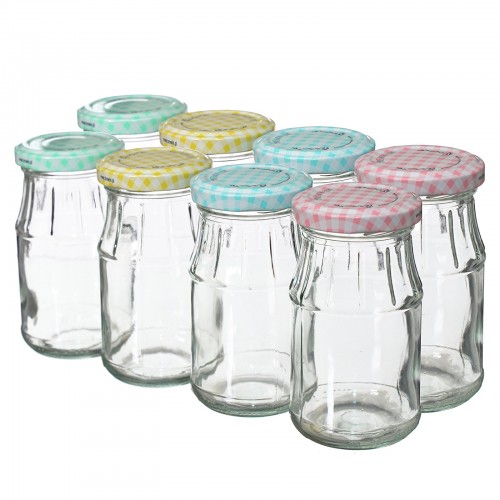 180ml twist off glass jar with coloured lid Ø53 - 8 pcs.