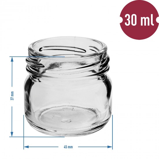 30ml twist off glass jar with coloured lid , Ø43 - 10 pcs.