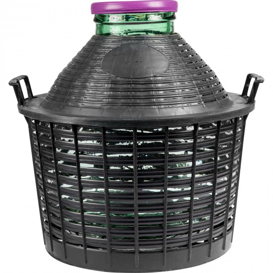 20 L demijohn with wide neck in plastic basket