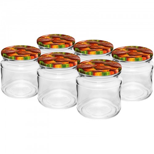212ml twist off glass jar with coloured lid Ø66 - 6 pcs.