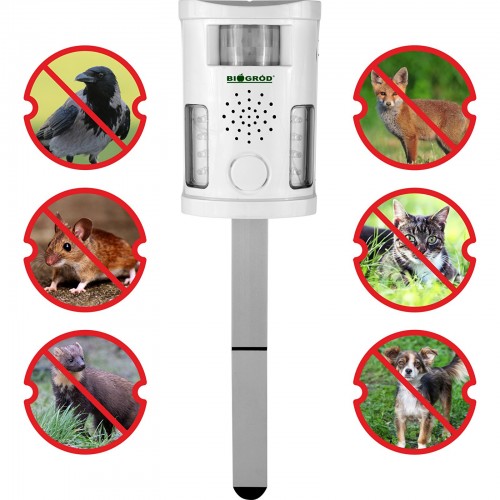 Multifunctional animal repeller (repels birds, foxes, cats and rodents)