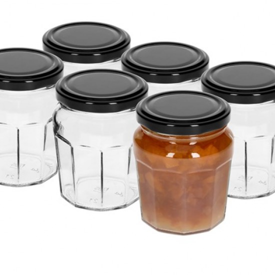 230ml twist off glass jar with a coloured lid fi 63 - 6pcs