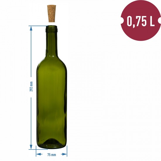 0,75 L Bordeaux glass bottle 8pcs. , olive