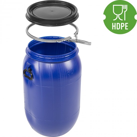 80 L Barrel / Drum with clamp ring, blue colour