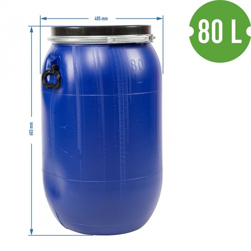 80 L Barrel / Drum with clamp ring, blue colour