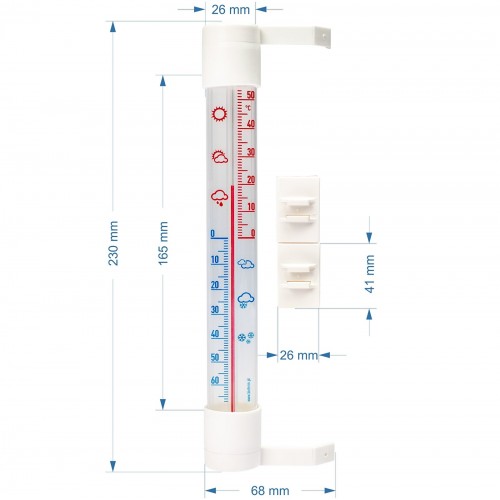 Aknatermomeeter 230 mm x Ø26 mm - läbipaistev skaala