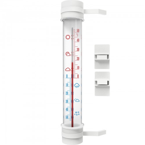 Termometrs cauruļveida 290 mm x Ø45 mm, līmējams/skrūvējams, ar plastmasas skalu, balts