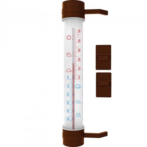 Термометр уличный трубчатый 290 мм x Ø45 мм, приклеиваемый/привинчиваемый, с пластиковой шкалой, коричневый